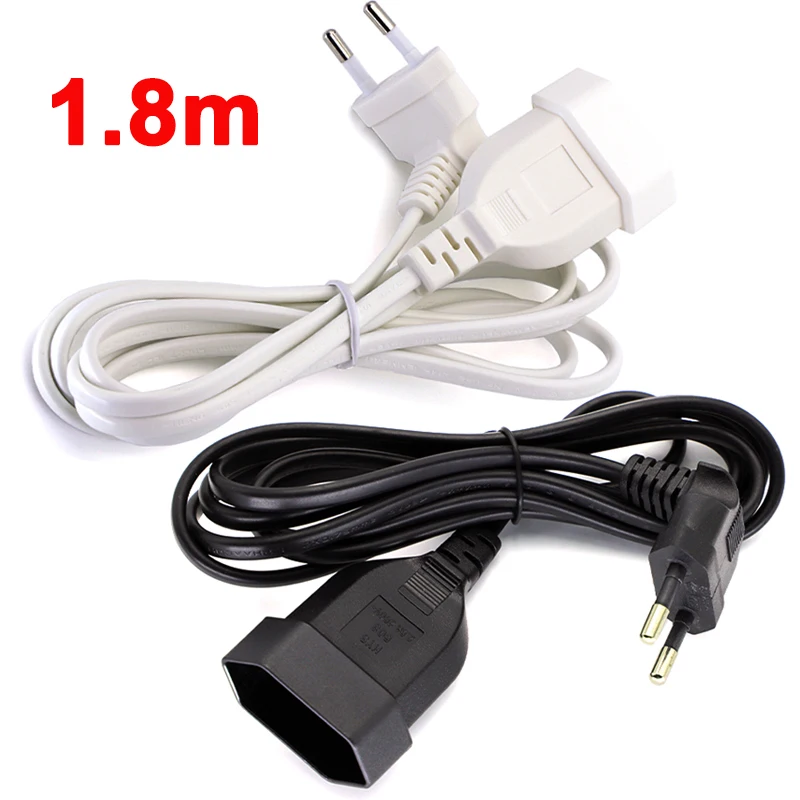 1pcs EU Power Adapter Cord,90 Degree Angled European Round 2Pin Male to Female Plug Power Cable For UPS PDU 1.8m Black / White