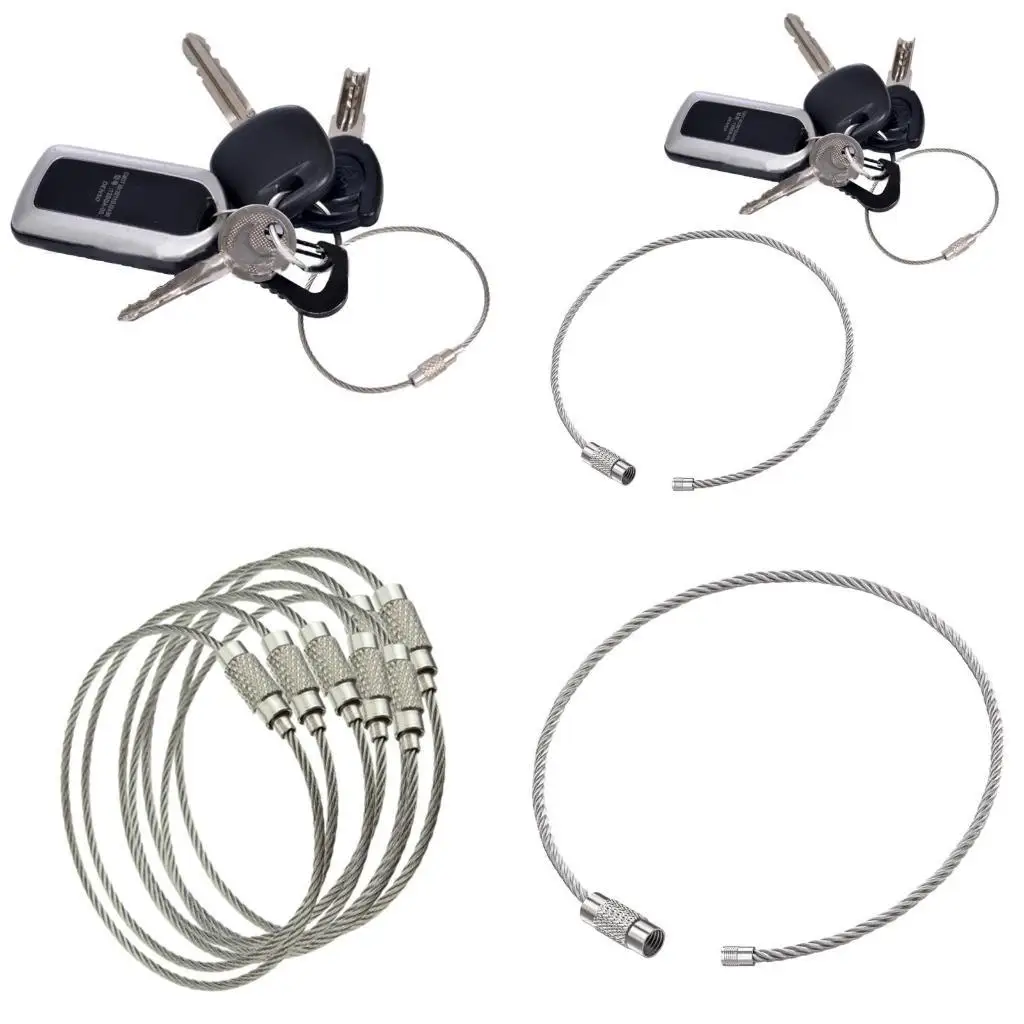 

A52E 10 Pieces Stainless Steel Wire Rope Keychain Rings for Backpackers Luggage