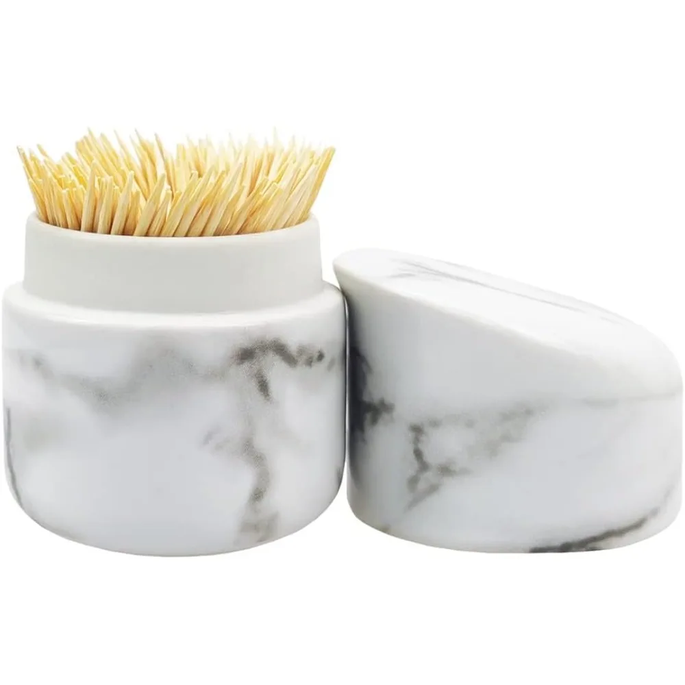 

Toothpick Holder Toothpick Box, Ceramic Home Living Room Cotton Swab Storage Tank, Marbled Toothpick Bucket.