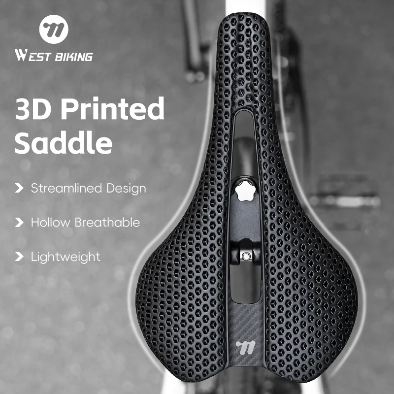 

WEST BIKING 3D Printed Bicycle Saddle Hollow Breathable Ultralight Bike Cushion Honeycomb Shock Absorption Racing Cycling Seat
