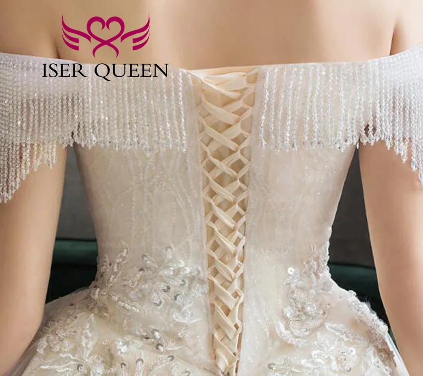 ที่กําหนดเองคริสตัลลูกปัดยุโรปชุดแต่งงานที่สวยหรู 2025 ปิดไหล่รถไฟศาลคุณภาพชุดแต่งงาน WX0252