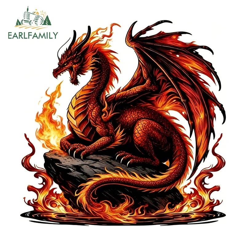 

EARLFAMILY Drago With Flame Motorcycle Bumper Window Stickers Personality Decal Occlusion Scratch JDM Guitar Suitcase Luggage