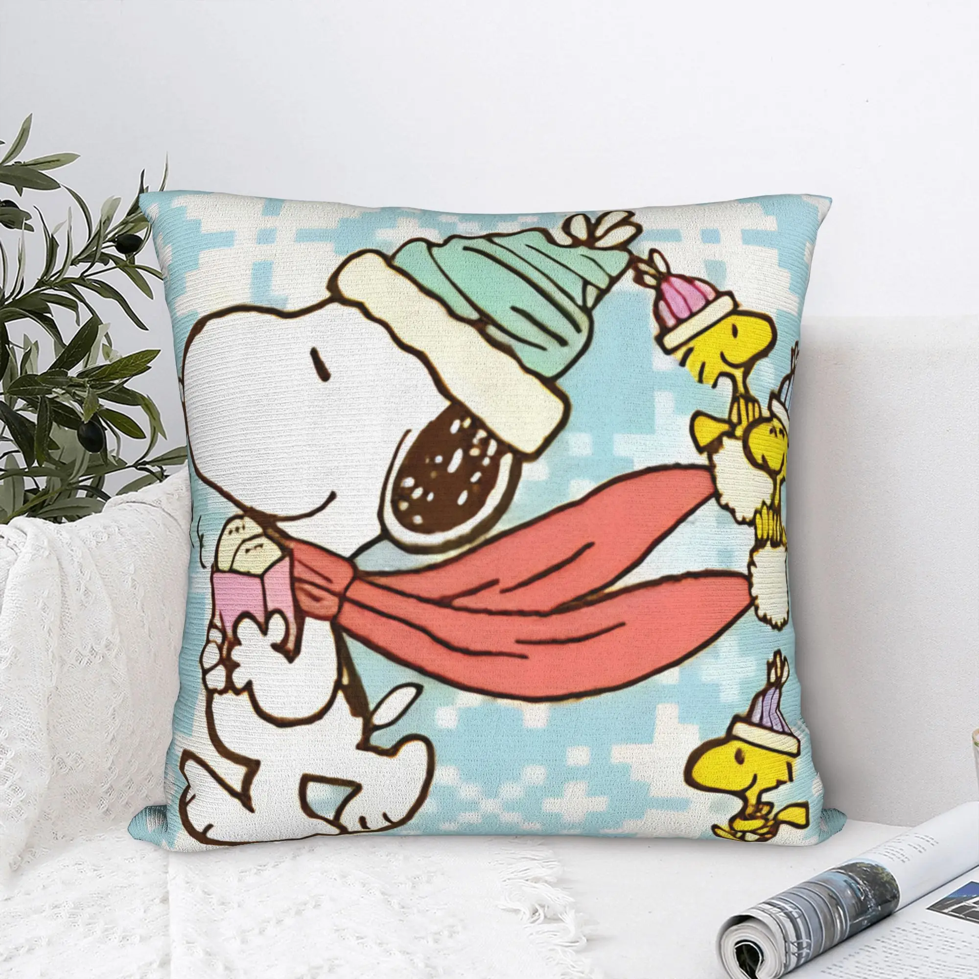 S-Snoopys Xmas Christmas Tree Square Pillow Cases  Cushion Covers Awesome Polyester Decor Pillowcase for Living Room 45x45cm