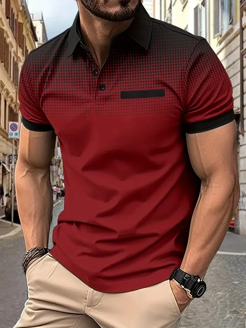 

Monotonic gradient 3D printing minimalist men's short sleeved POLO shirt minimalist casual short sleeved top