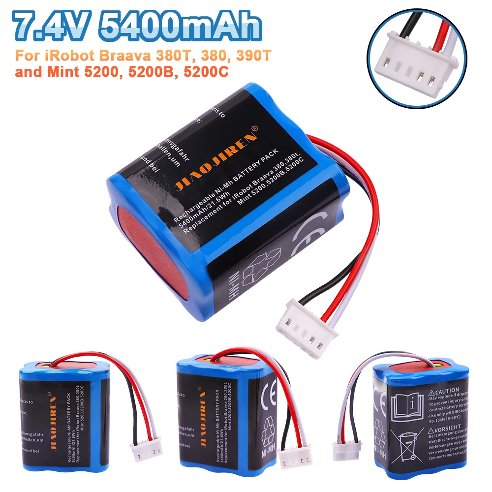 

7.2V 5400mAh NI-MH Battery for iRobot Braava 380T 380 390T Mint 5200 5200B 5200C Vacuum Cleaner upgraded high capacity for 380T