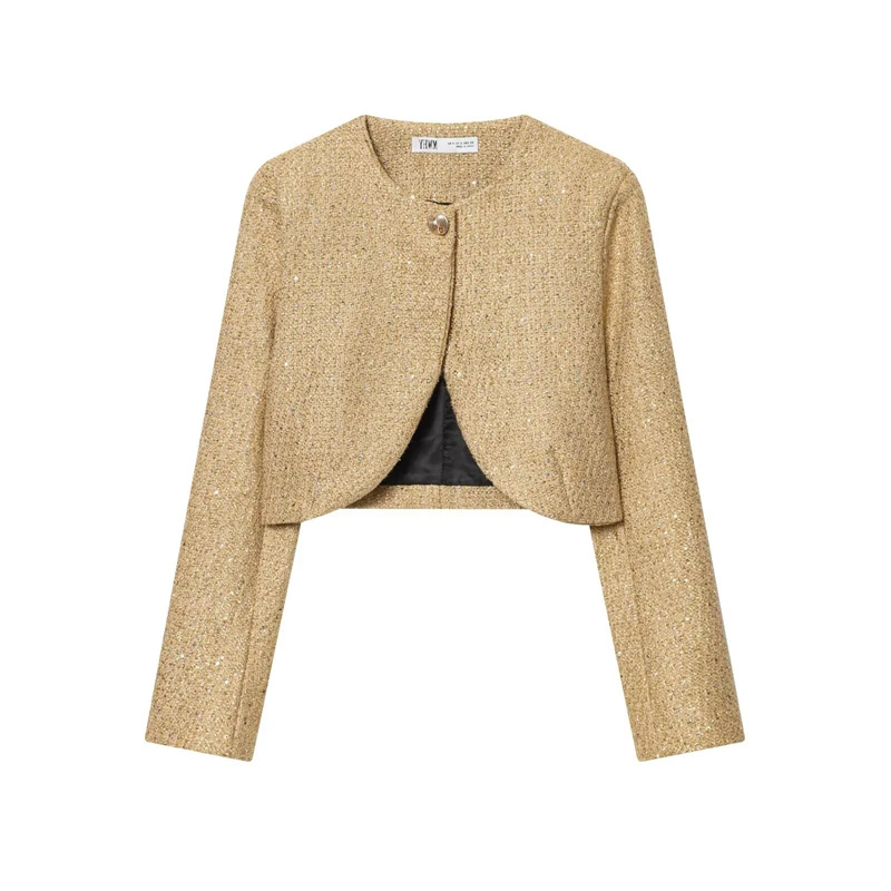 Herfst/Winter 2025, modieus, elegant, hoogwaardig metallic draadgestructureerd kort jack voor dames