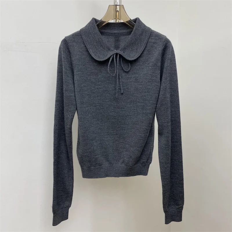 

Женский свитер 2026, весенний новый эластичный вязаный облегающий топ с длинными рукавами, шерстяной трикотаж, пуловер с кукольным воротником, джемперы y2k