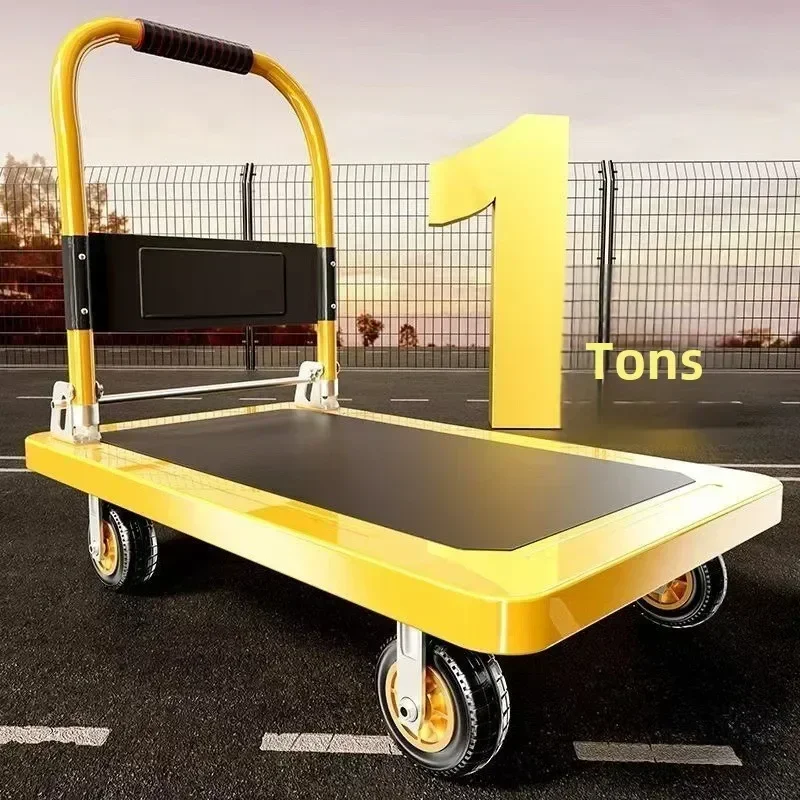 

Folding handcart, small cargo cart, warehouse trailer, portable four-wheel silent shopping cart, handling flatbed truck