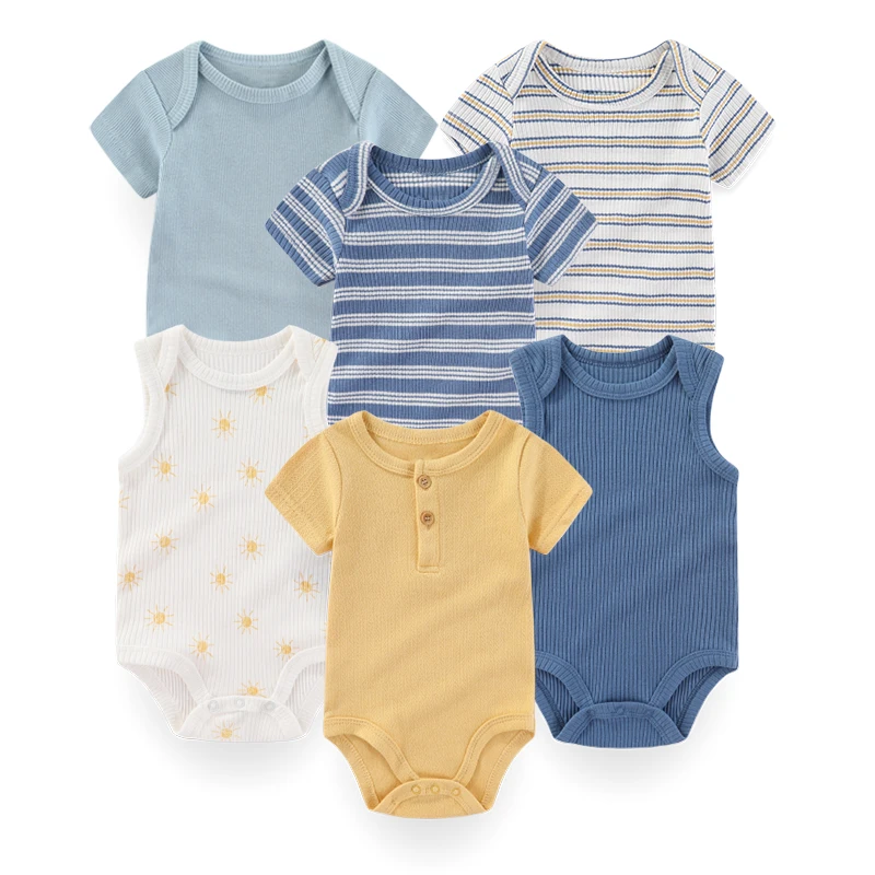 Fashion 6-Piece Cute Baby Bodysuits 100%Cotton Newborn Boy Girl Onesies Short Sleeve Infant Clothes