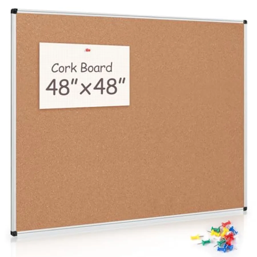 

Большая пробковая доска для объявлений 48x48 дюймов, в серебристой алюминиевой раме, настенная, с кнопками для крепления