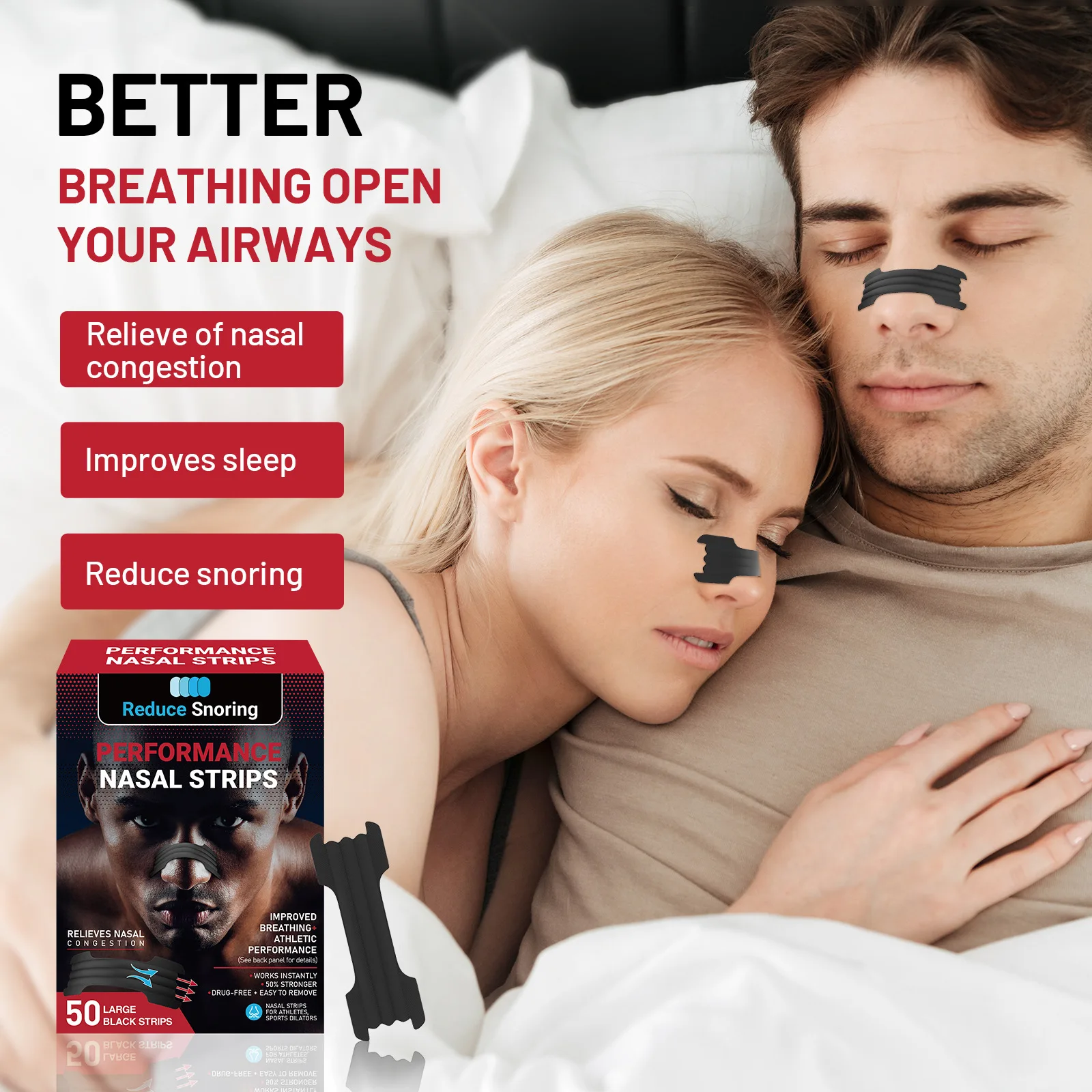 

Nasal Strips for Snoring, Extra Strength Breathing, Nose Tape for Sports and Sleep,Help Stop Snoring and Nasal Congestion Relief