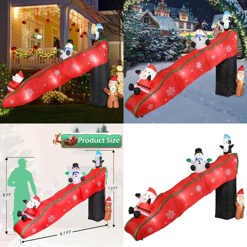 

Illuminated Christmas Slide with Santa, Snowman, Penguin & Gingerbread Man Inflatable Yard Decorations