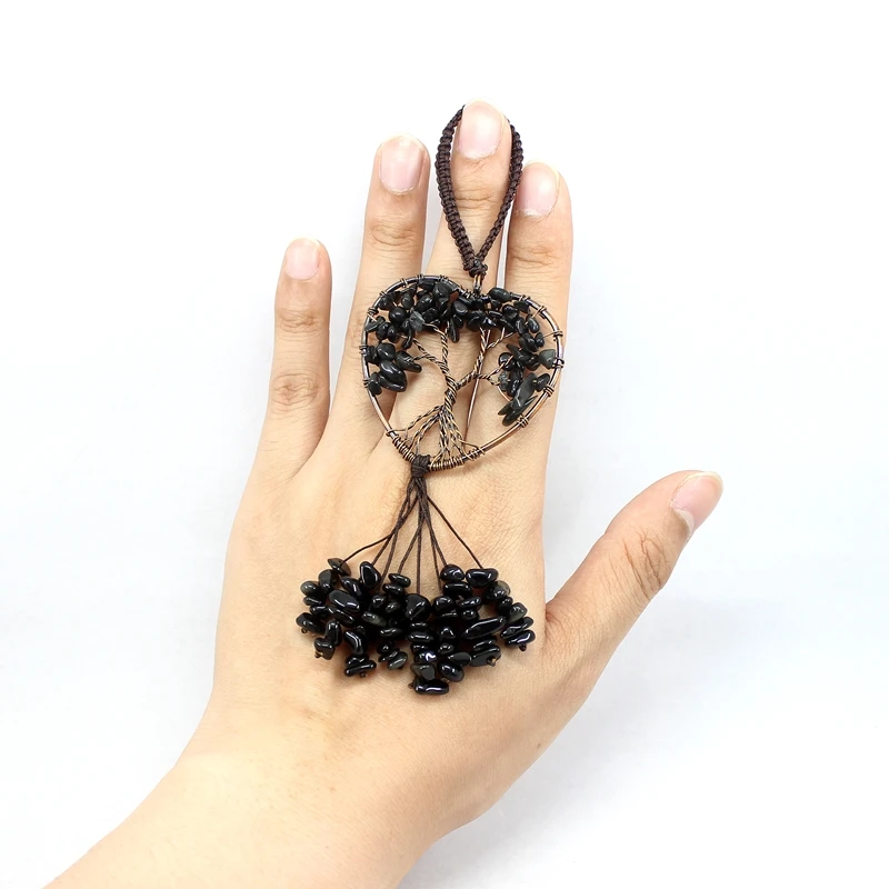 Natural Stone Pendant Heart Shape Car Hanging 7 Chakra Life Of Tree Colorful Irregular Crystal Quartz Healing Amulet Fengshui