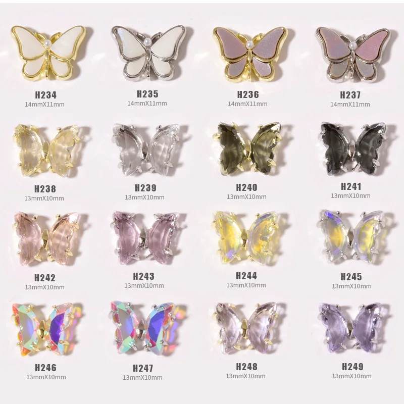 10PCS 3D Crystal Butterfly Nail Art Charms Gem Jewelry Parts Accessories For Manicure Decor Nails Decoration Supplies Material