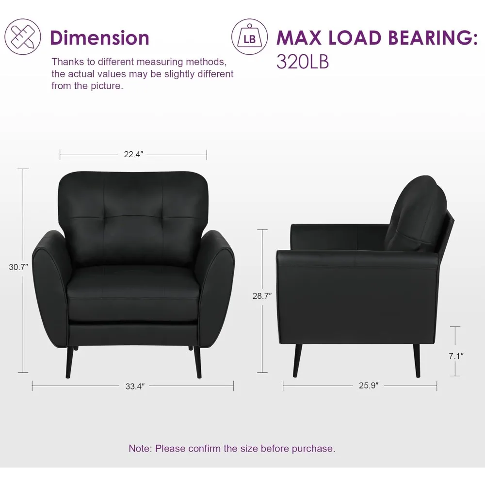 كرسي عصري مريح من الجلد الأسود لغرفة المعيشة بتصميم معنقدة ونمط منتصف القرن