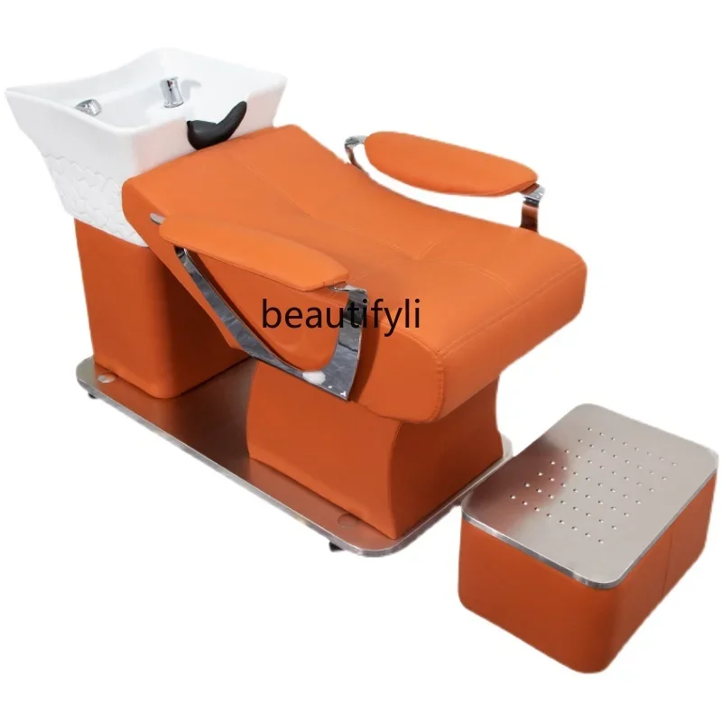 

Stainless Steel Barber Shop Shampoo Chair Lying Half Simple High-End Hair Salon Flushing Bed