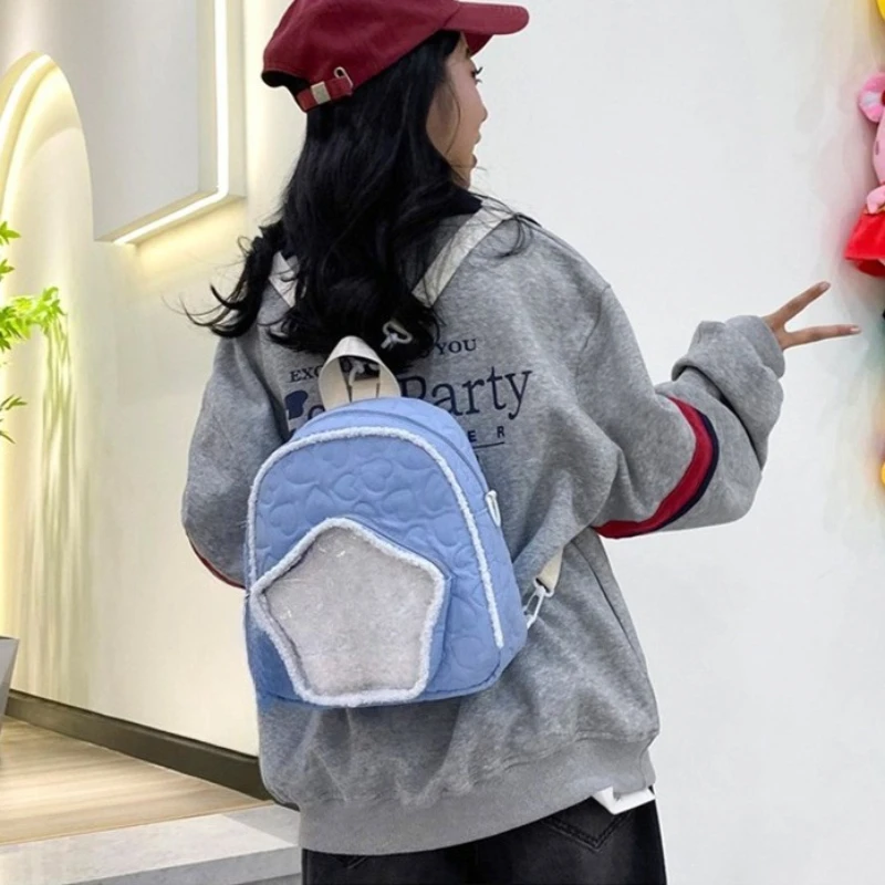 

Kawaii Girls Patchwork Fluffy Star Mini Backpacks Women Preppy Sweet Chic Fashion Schoolbags Y2k Aesthetic Transparent Ita Bags