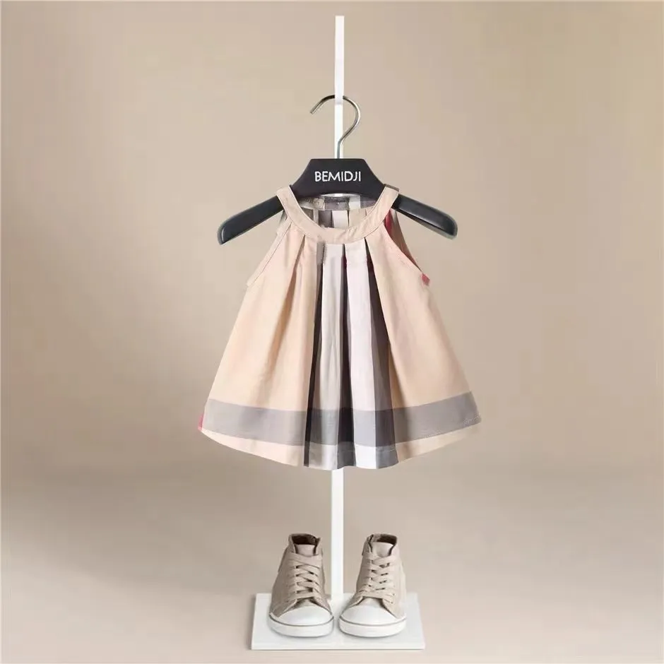 New Casual Baby Girls Summer Dresses Kids Sleeveless Cute Striped Englang Style Fashion O-neck A-line Princess Dresses for Girls