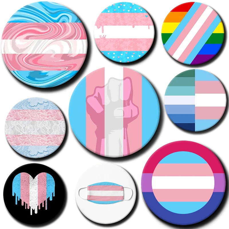 58mm Gay Lesbian Homosexual Bisexual Pride Soft Button Pin LGBT Trans Transgender Pride Flag Brooches Rainbow Aesthetic Badge