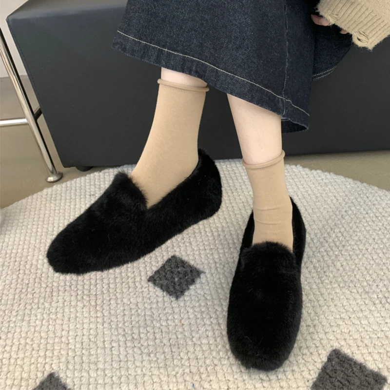 ZOOKERLIN Winter Women Fur Slippers Warm Boots Platform Pumps 2024 Short Plush Flats Home Cotton Shoes Suede Mules Ladies Boots