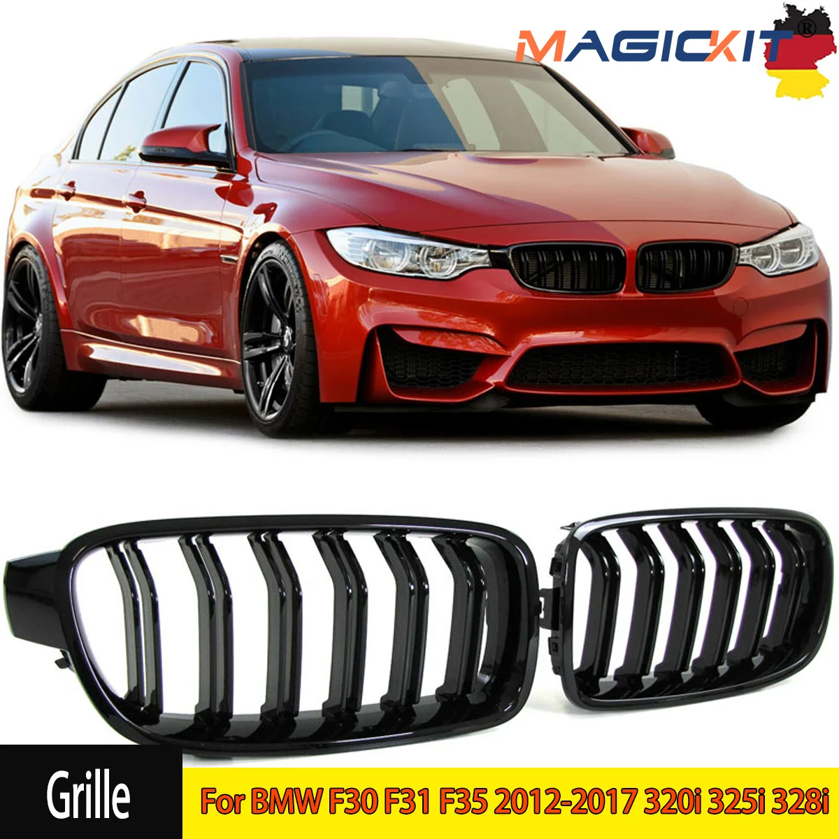 

Double Slat Car Front Grille for BMW F30 F31 F35 320i 325i 328i 2012-2018 Gloss Black Racing Front Sport Grill For BMW 3-Series