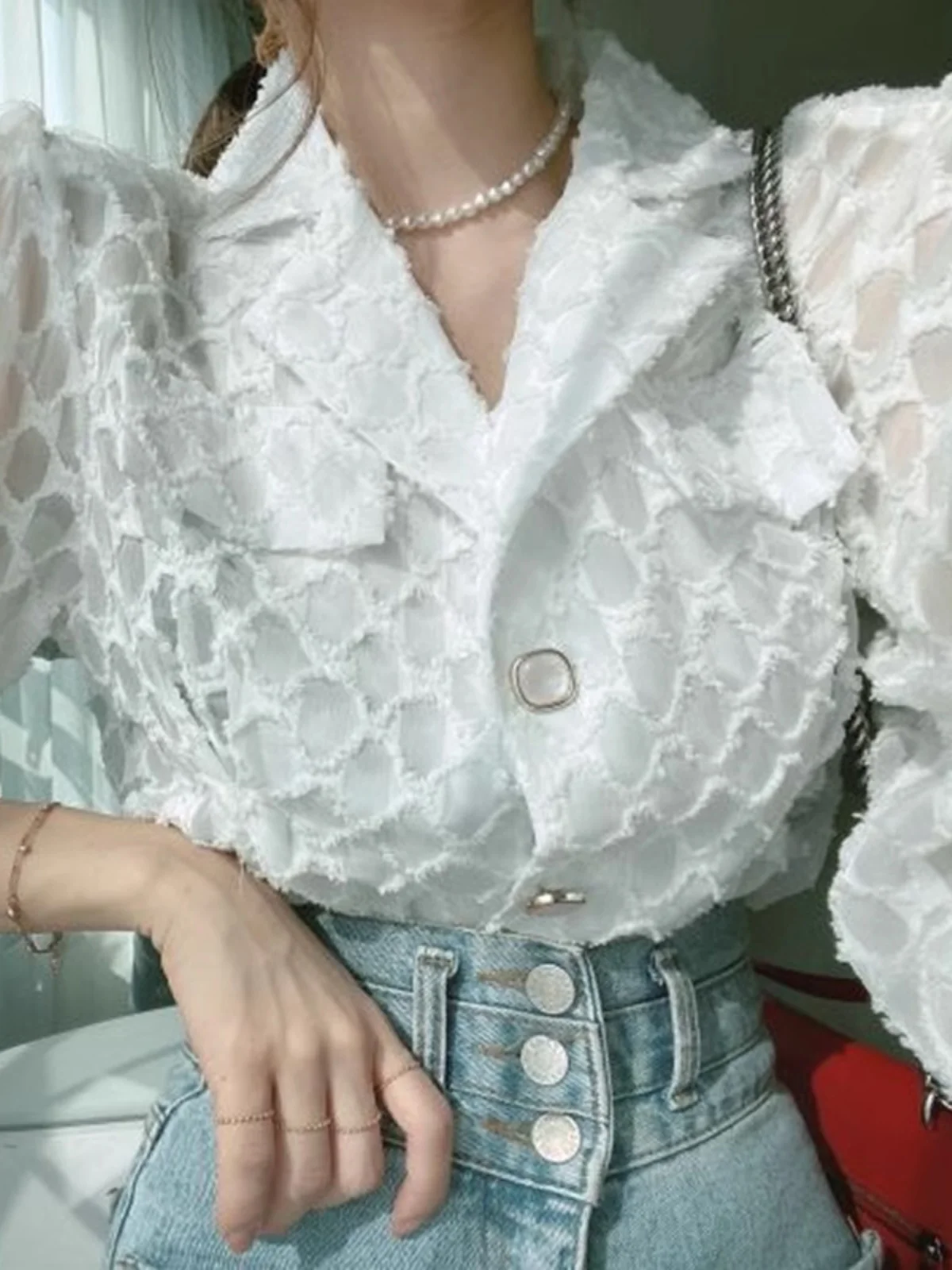 

Ele White Bubble Sve irt, женская весна 2024, новый дизайн с воротником на заказ, корейский свободный крой, длинный све