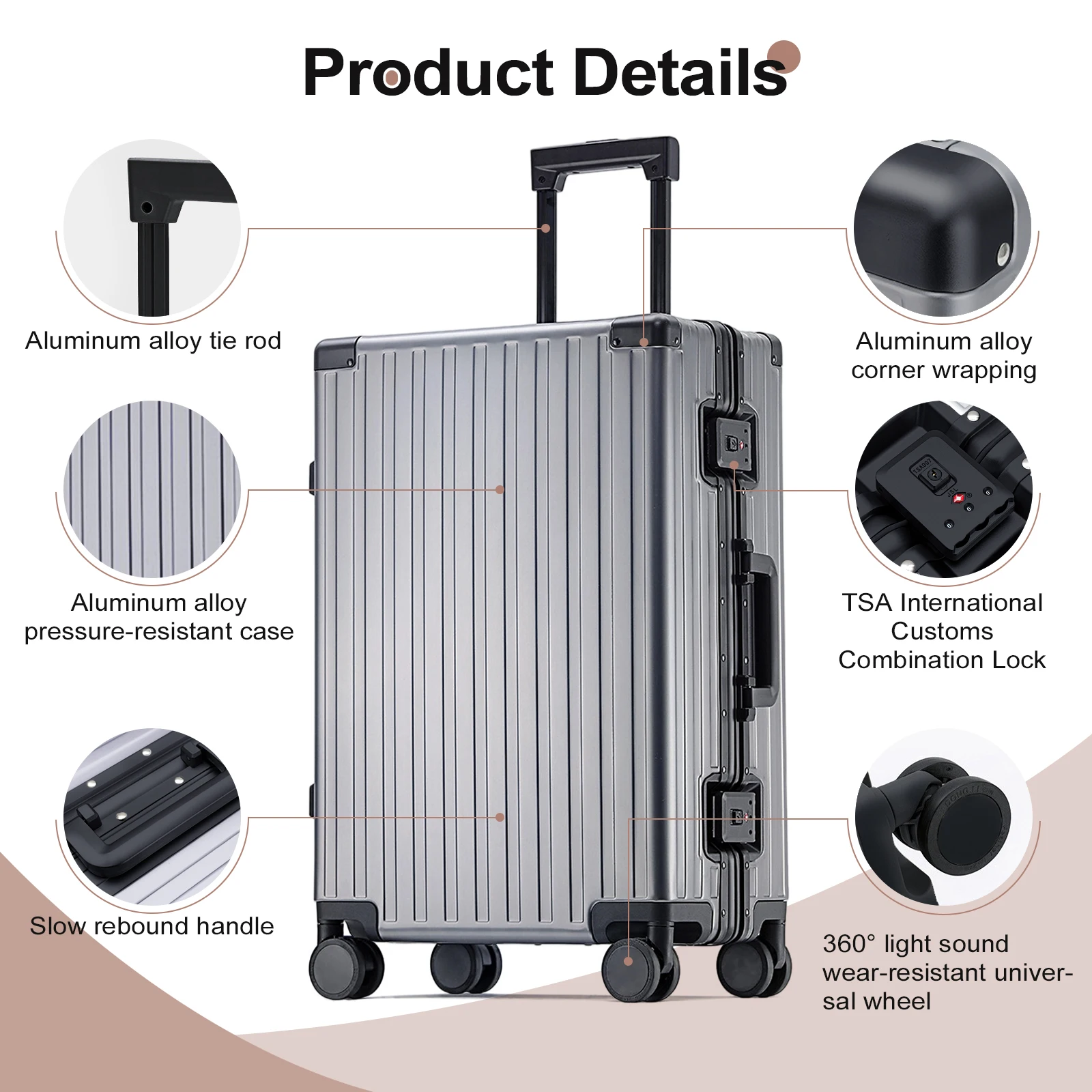 AIWEINY All aluminum magnesium alloy trolley case universal wheel TSA men lightweight luggage boarding