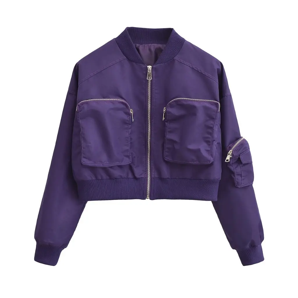 

Women's American Style Short Jacket Spring Autumn Large Pocket Zipper Long Sleeve Design Sense Hot Girl Tooling Jacket