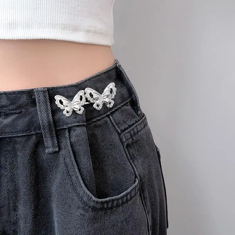 No Sew Removable Waist Tightener Clips With Rhinestone Butterfly Moon Wing Designs For Adjusting Loose Jeans Dresses Daily