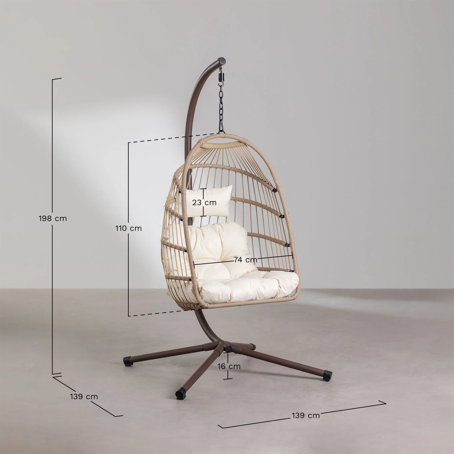 Hot Selling Outdoor Furniture Metal Rattan KD Folding Design Hanging Rope Swing Chair