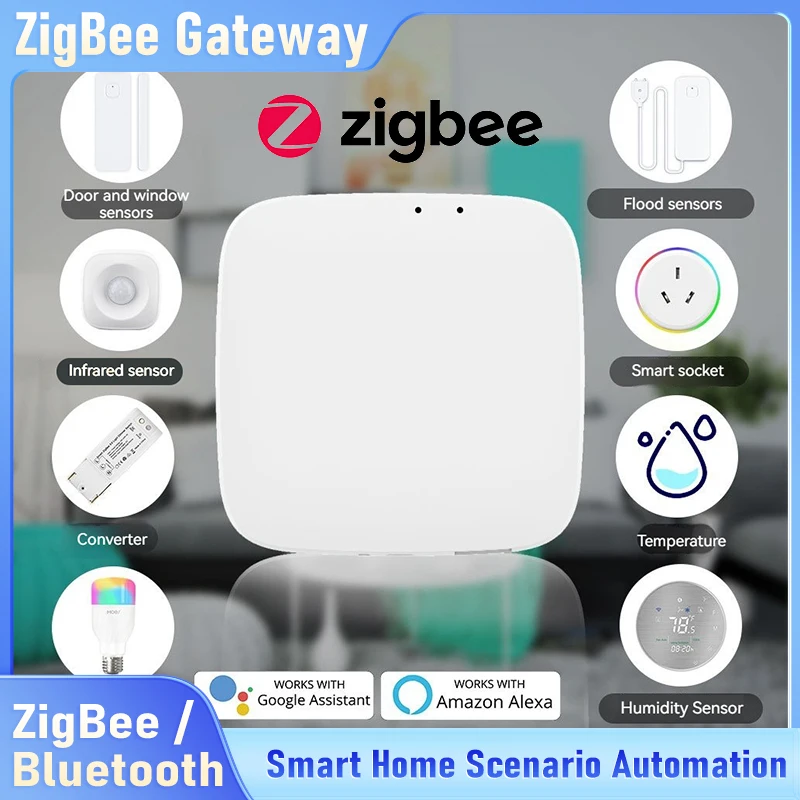 

Tuya Smart Zigbee Bluetooth Smart Home Gateway,App Remote Control, Scene Automation Compatible with Alexa/Google Assistant