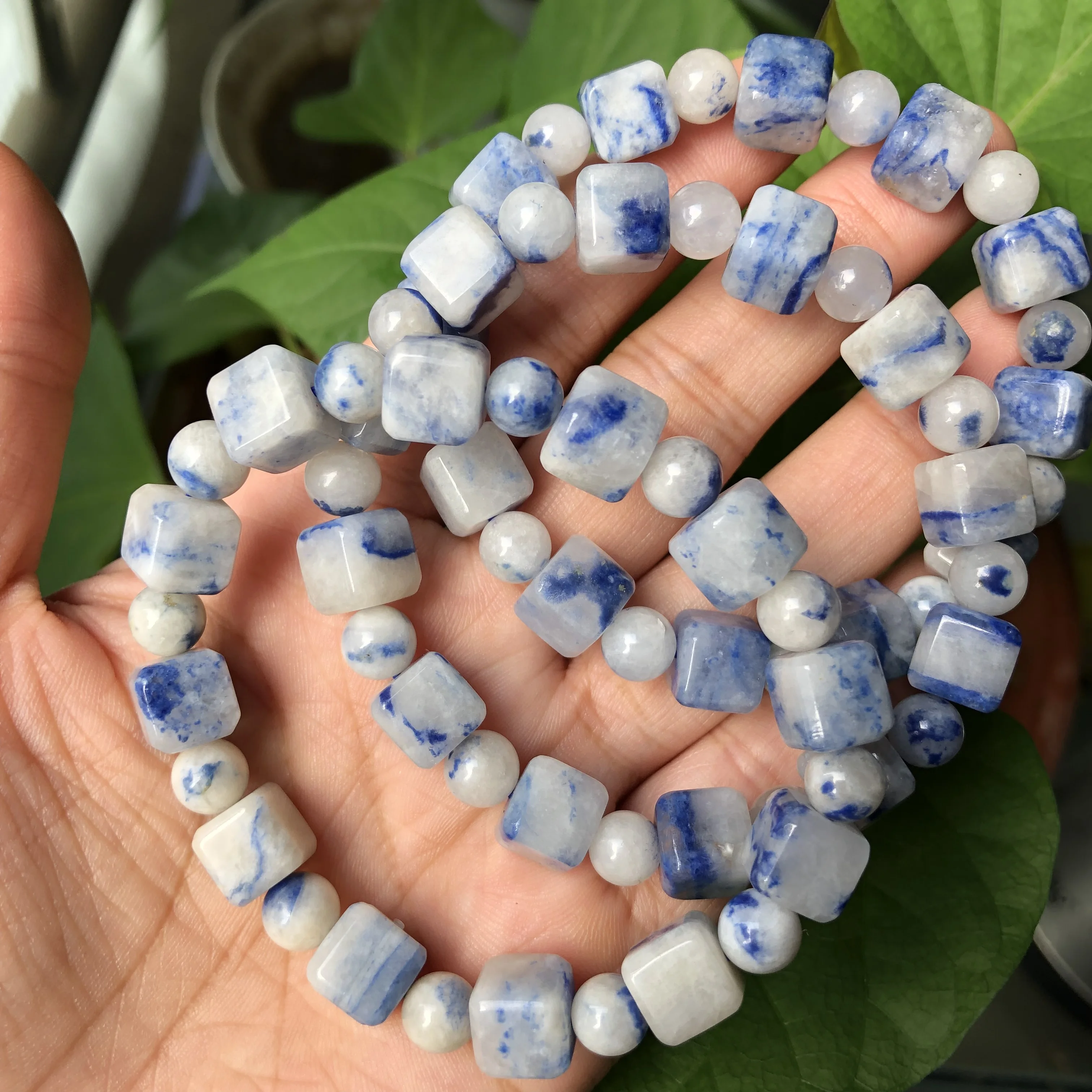 1 Pc Fengbaowu Natural Dumortierite Cube Bracelet 9-10MM Cube Beads Reiki Healing Stone Fashion Jewelry Gift For Women Men