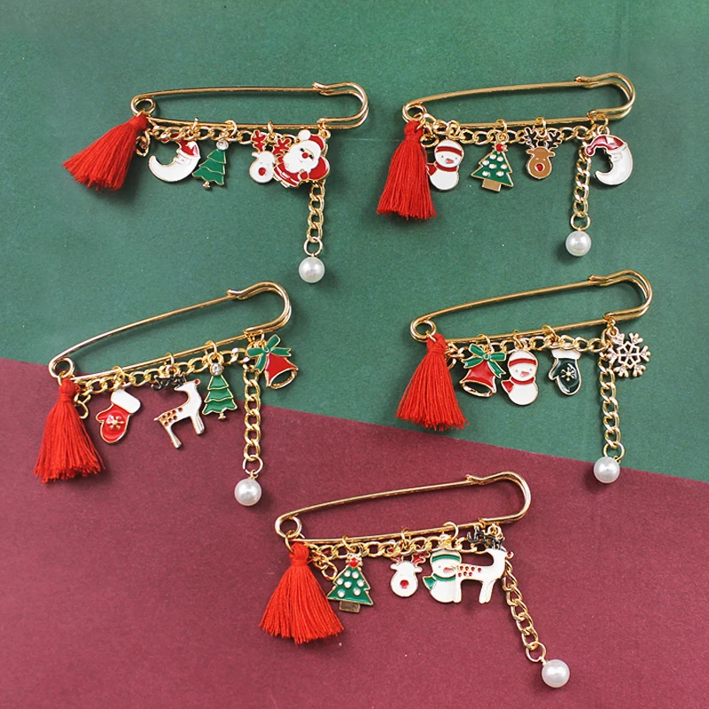 Rhinestone Snowman e Christmas Tree Broche Pin, Deer Bell Snowflake, Borlas De Pérola, Jóias De Natal, Presente De Ano Novo