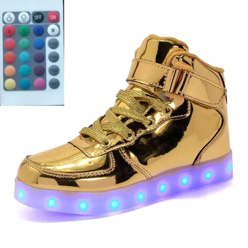 Zapatillas luminosas con luces LED para niños y adultos, Tenis femeninos con Control remoto USB, talla 25-42