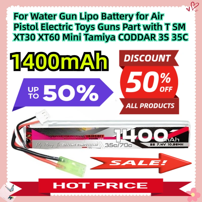11.1V 1400mAh For Water Gun Lipo Battery for Air Pistol Electric Toys Guns Part with T SM XT30 XT60 Mini Tamiya CODDAR 3S 35C
