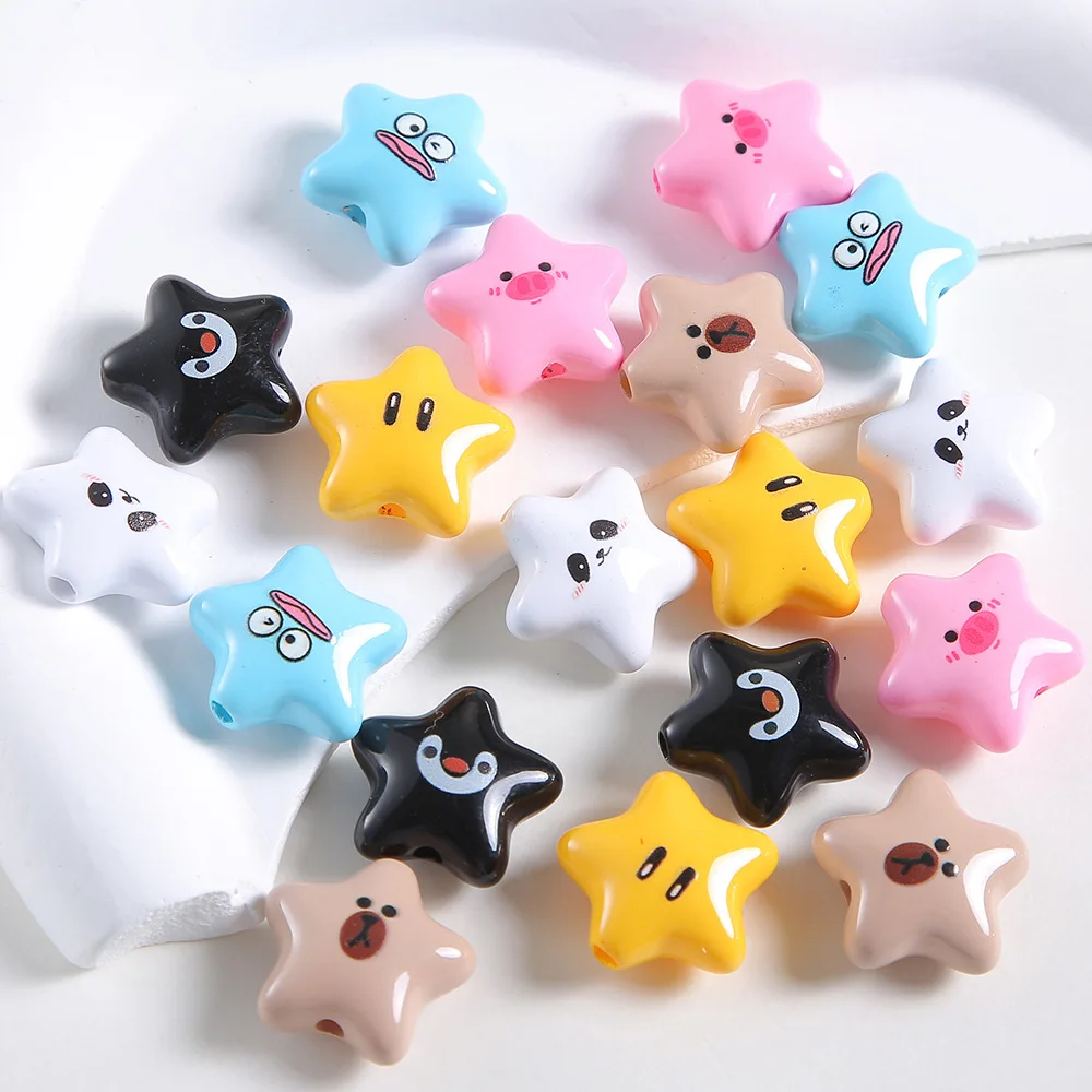 10Pcs 21MM Nette Cartoon Tier Stern Acryl Perlen Für Schmuck Machen DIY Ohrringe Armband Halskette Telefon Kette Zubehör