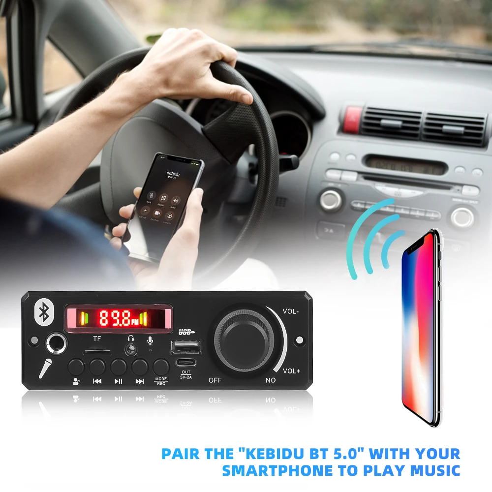 Bluetooth 5.0 MP3 Decoder Board 2*80W 160W Amplifier Audio Player 12V DIY MP3 Player Car FM Radio Module TF USB Mic Record Call