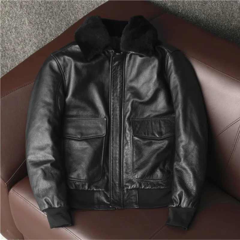 

Leather pure top-grain cowhide for men and cotton plus-size coat