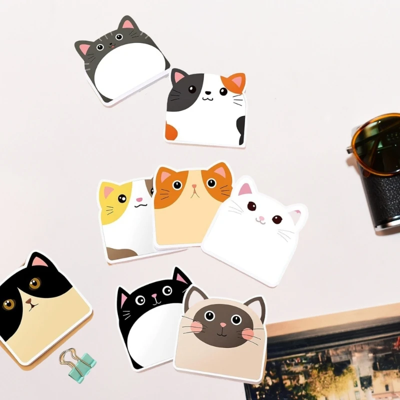 12Pieces Cartoon Cats Sticky Note Paper Ashesive Note Pad Memo Pad Unruled Sticky Note Reminder on Fridges Door Computer