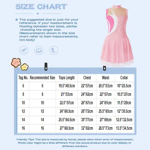 Konståkningsklänning för flickor Balett Gymnastikdräkt Blommig Strass Mesh Splice Skater Danstävlingsdräkt 6 best sales isdansklänning - №6