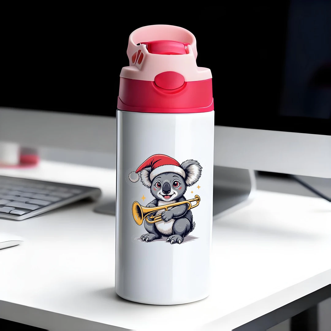 

304 Stainless Steel Insulated Cup + Cartoon Koala Christmas Hat Straw Cup Kids Creative Water Bottle Christmas Gift