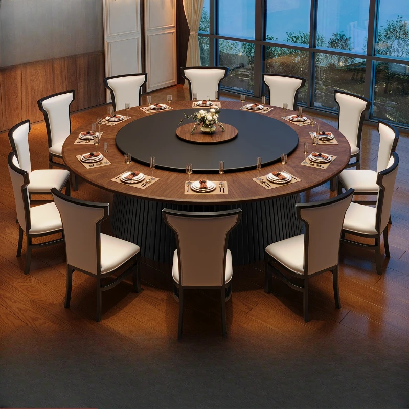 

New Chinese hotel dining table large round table electric turntable 20 people box 2 meters 3 meters household solid wood large r