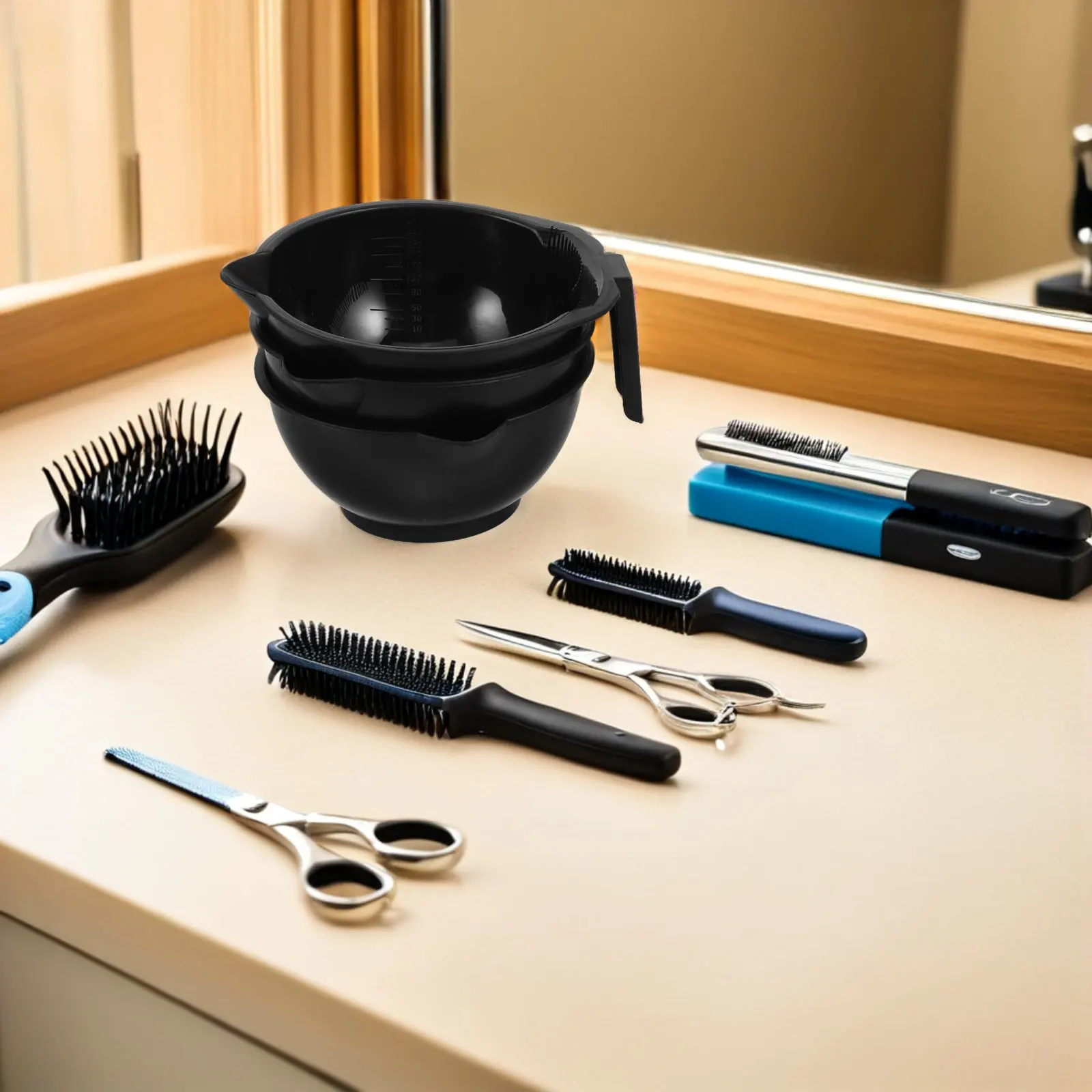 Juego de 3 Tazones para Tinte de Cabello, Tazones de Plástico para Medir y Mezclar Tintes con Peine Incorporado, Herramienta para Aplicación de Color en el Cabello, para Retoques en las Raíces