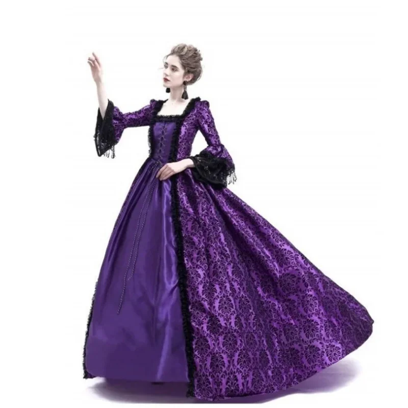 S-5XL فستان محكمة فاخر كبير الدانتيل تقسم مضيئة فستان ريترو القرون الوسطى عصر النهضة