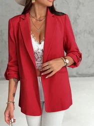 Notched Collar Roll Up Sleeve Blazer Coat