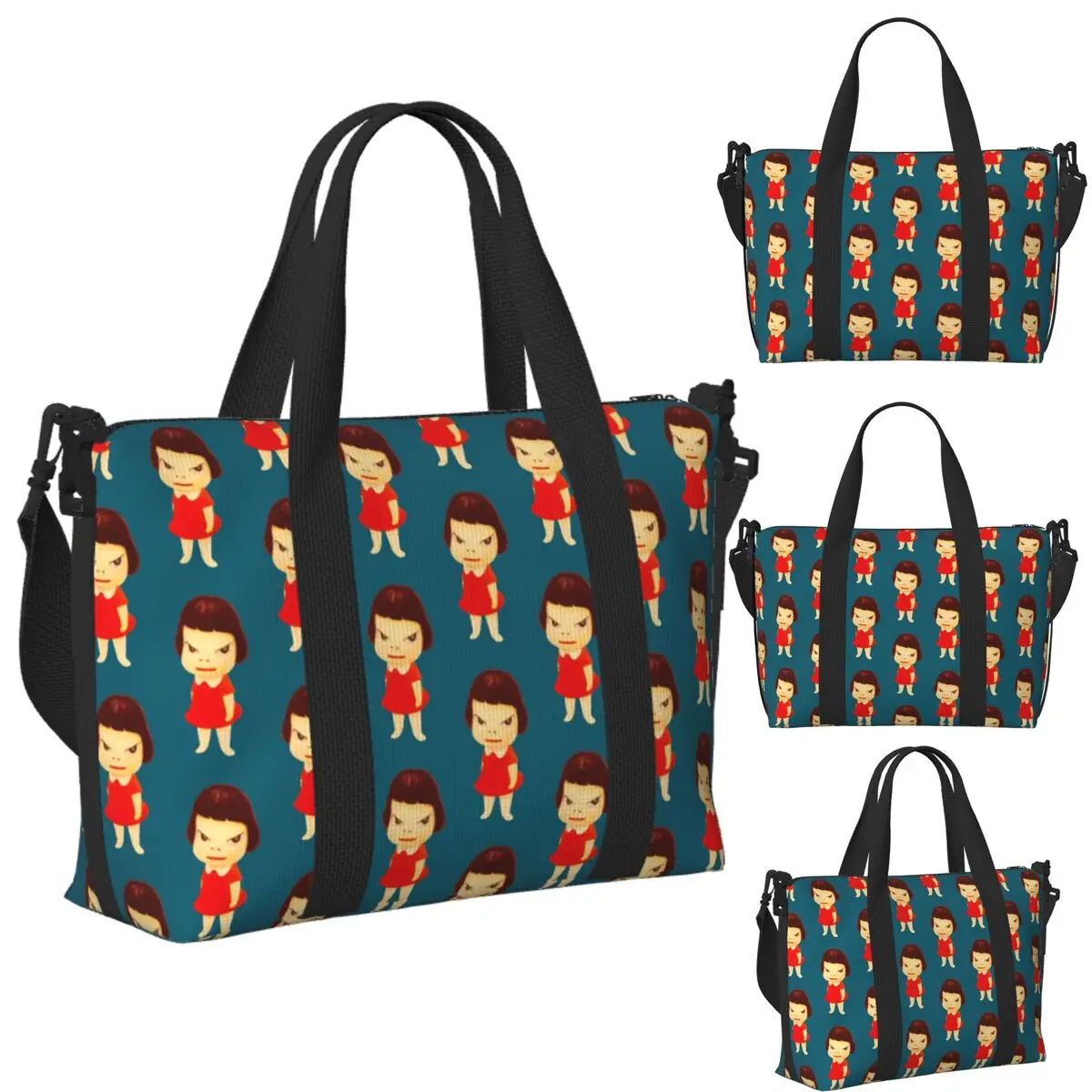 

Custom Yoshitomo Nara Beach Travel Bag Large Capacity Tote Bags for Gym Yoga Women Shopping Duffle Shoulder Bag