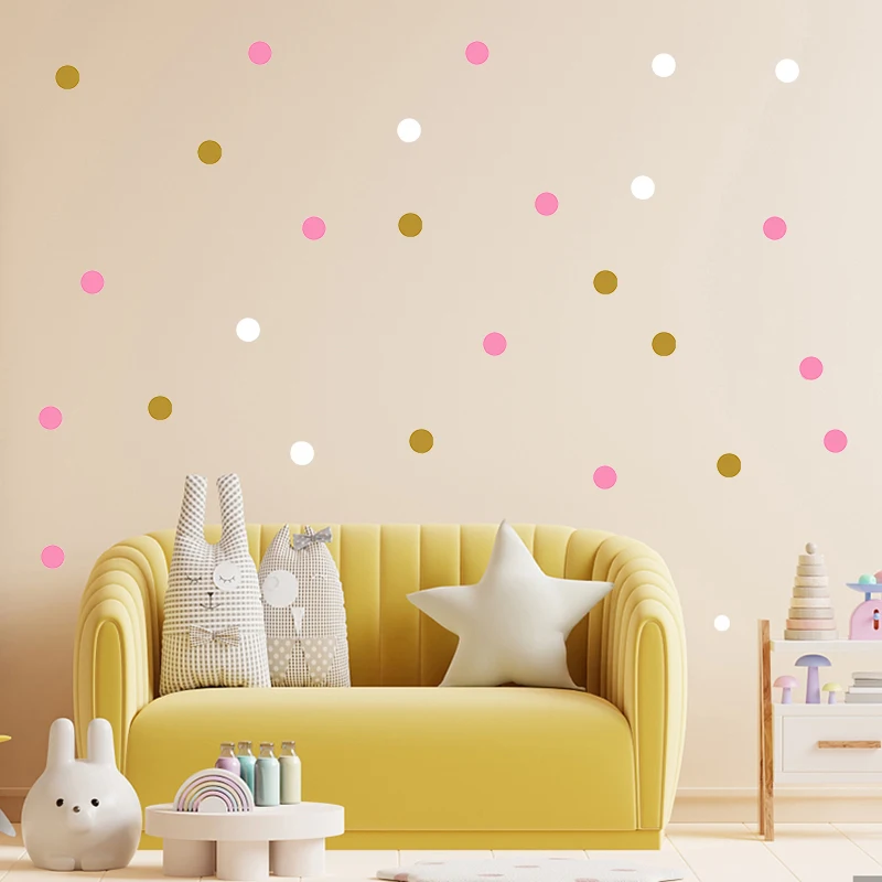 Pegatina de pared de lunares para habitación de niños, Mural de PVC, círculos de guardería, calcomanías de papel tapiz para el hogar, oro, gris,