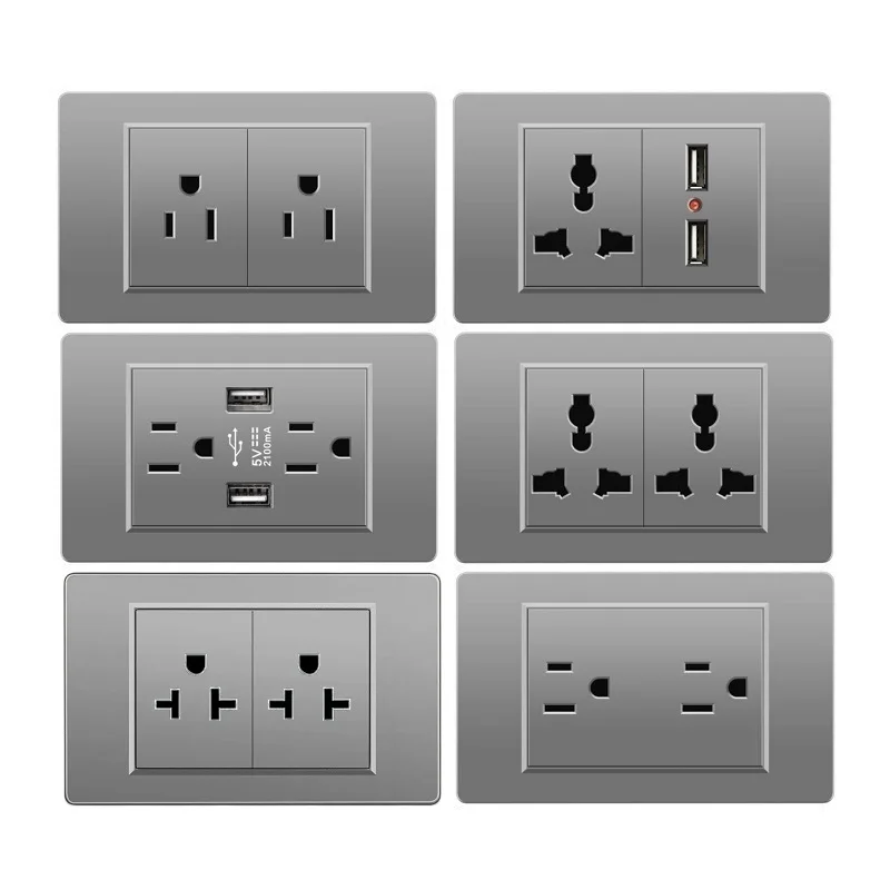 

Nordic Grey Plastic Panel US Standard Electrical Wall Socket C Type USB 2Pin 3Pin 4Pin 6Pin 9Pin Fast Charge Outlets 118Type