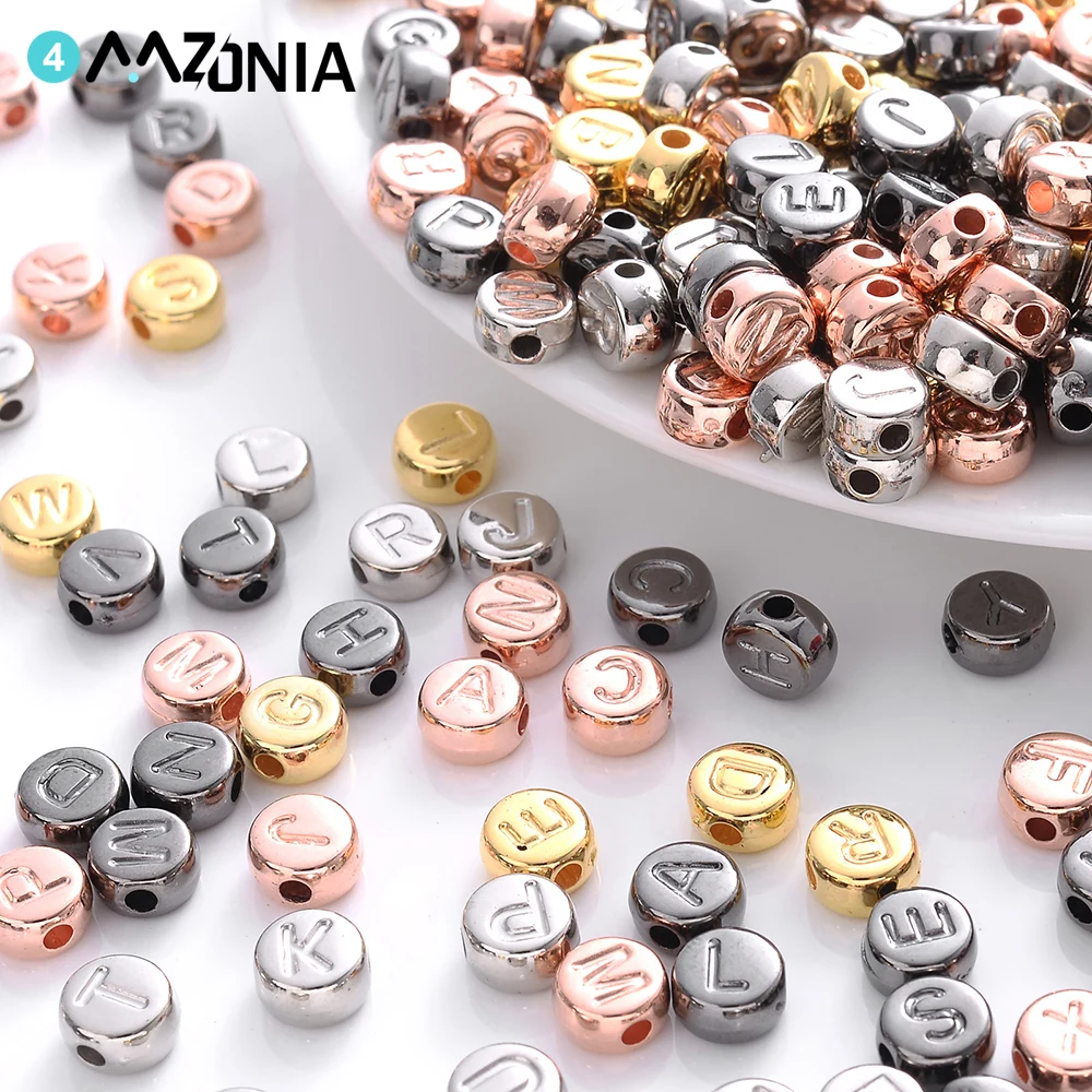 100Pcs/lot Gold Silver Color Letter Beads Flat Round Acrylic Alphabet Spacer Beads For Jewelry Making DIY Bracelet Necklace