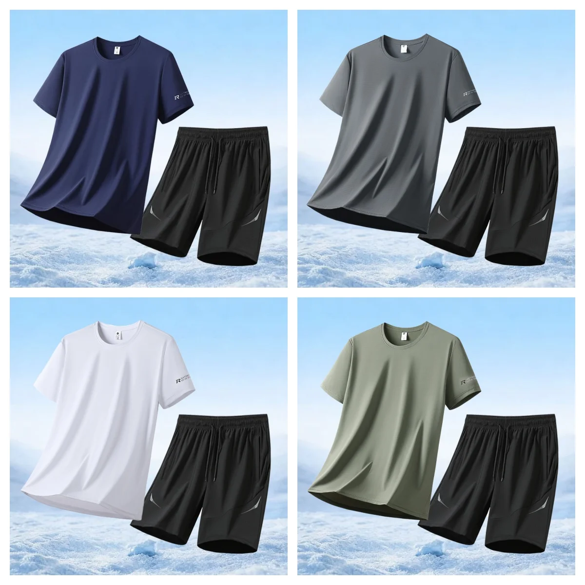 

Men's Outdoor Basketball Training Lightweight Breathable Quick Drying Set Fashionable Ice Silk Short Sleeved Shorts Sports Set